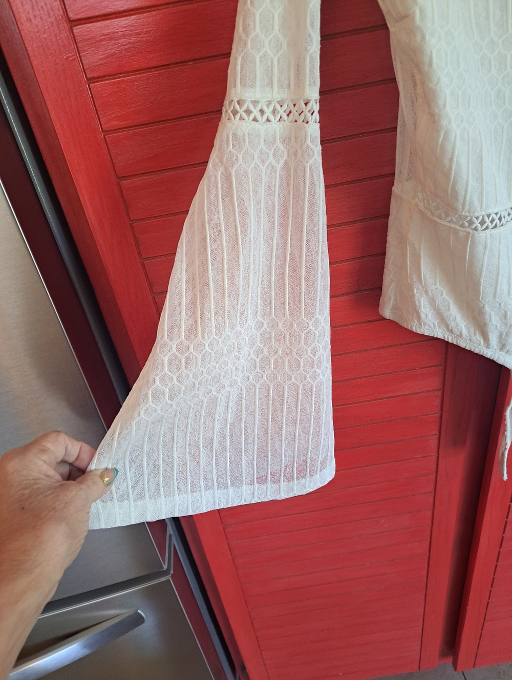 Lulu's White M bodysuit Blouse Sheer Long Flare Sleeves - Picture 3 of 5